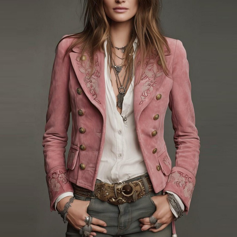 Independent Brand 2026 Spring and Autumn New European and American Cross-Border Ins-Style Slim-Fit Double-Breasted Lapel Blazer Cardigan Jacket