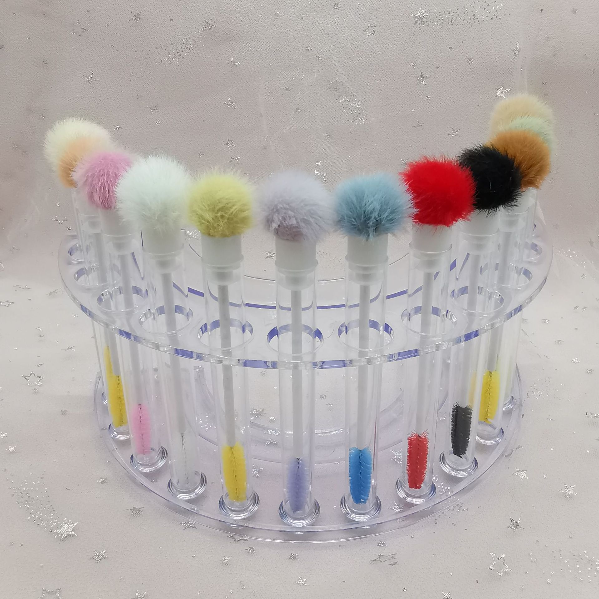 嫁接假睫毛刷卷彩色絨毛球頭管裝睫毛刷白杆水晶睫毛刷透明試管筒