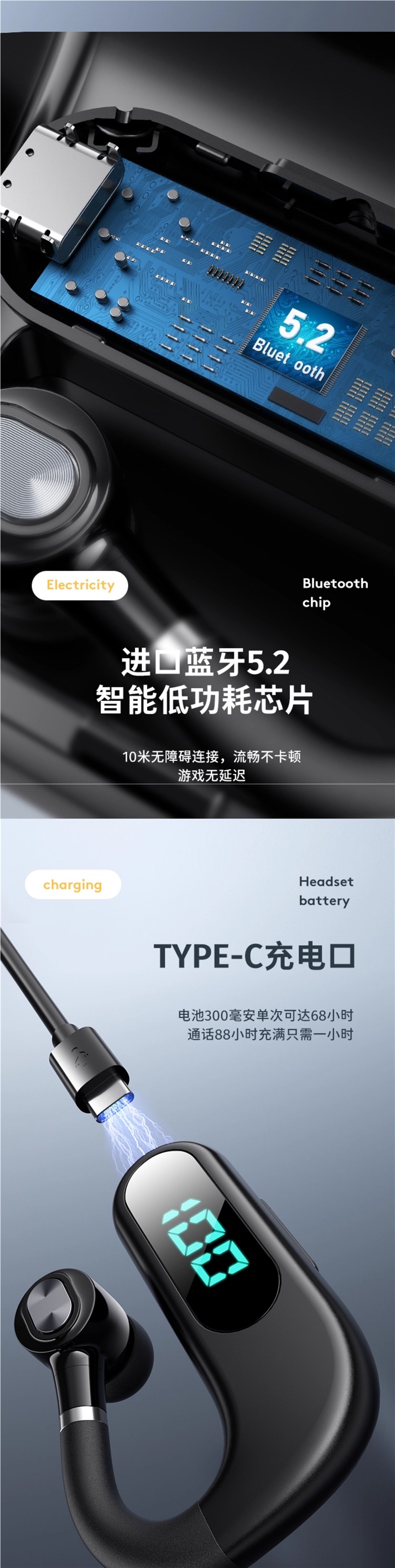 Wireless Bluetooth 2024 New Earphones Super Long Standby Life Driving Earbuds Vivo Apple Oppo Universal