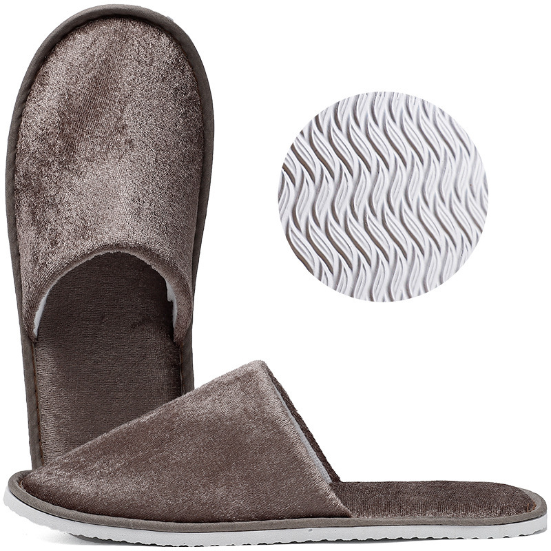 [초가성비] 올리브 브라운 골드 벨벳 슬리퍼 (프리사이즈, 38~45 사이즈에 적합, 7mm 두께의 미끄럼 방지 밑창)