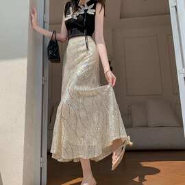 绝美气质亮片鱼尾裙半身裙女春夏2026新款高腰显瘦中长款包臀裙子