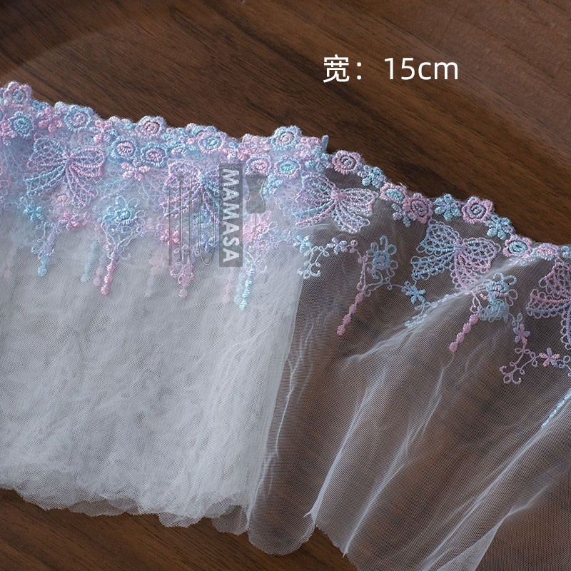 Venta al por mayor de bricolaje hecho a mano lolita ropa tela accesorios para el cabello dopamina fantasía color bordado malla encaje