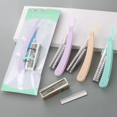 Folding stainless steel eyebrow trimming knife, sharp and replaceable, comes with 10 blades, eyebrow trimming tool, eyebrow trimming knife holder set