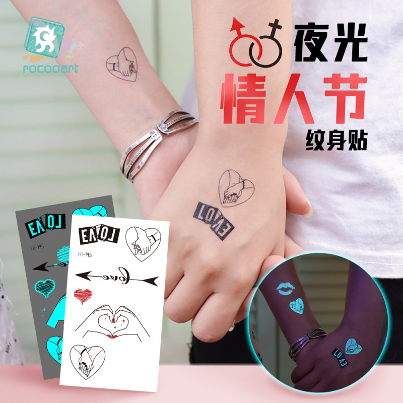 Cross-Border Luminous Valentine's Day Tattoo Stickers Cartoon Cat Couple Style Waterproof Party Temporary Glowing Eco-Friendly Tattoo Stickers