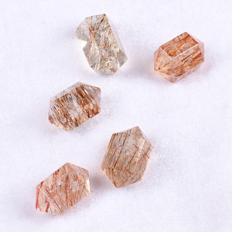 천연 블랙 골드 슈퍼 7 이중 지적 느슨한 비즈 크리스탈 헤어 크리스탈 기하학적 조각 단일 DIY 동반 육각 프리즘