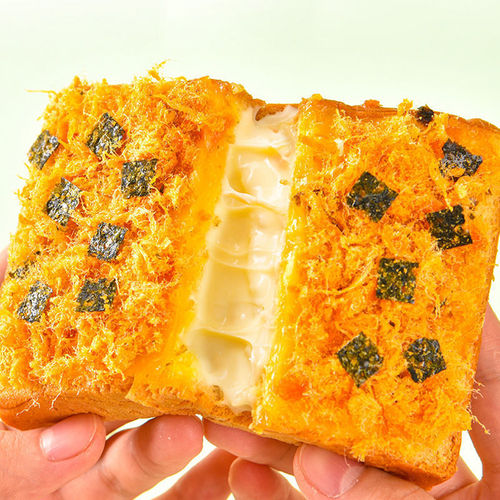 Tuna and meat floss sandwich toast with cream cheese and meat floss bread, breakfast soft bread, full box cake, snack.