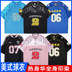 アメリカンレトロスポーツジャージカスタム半袖ファンファンヨーロッパとアメリカのストリートファッションブランドカップルルーズ外国貿易クロスボーダー