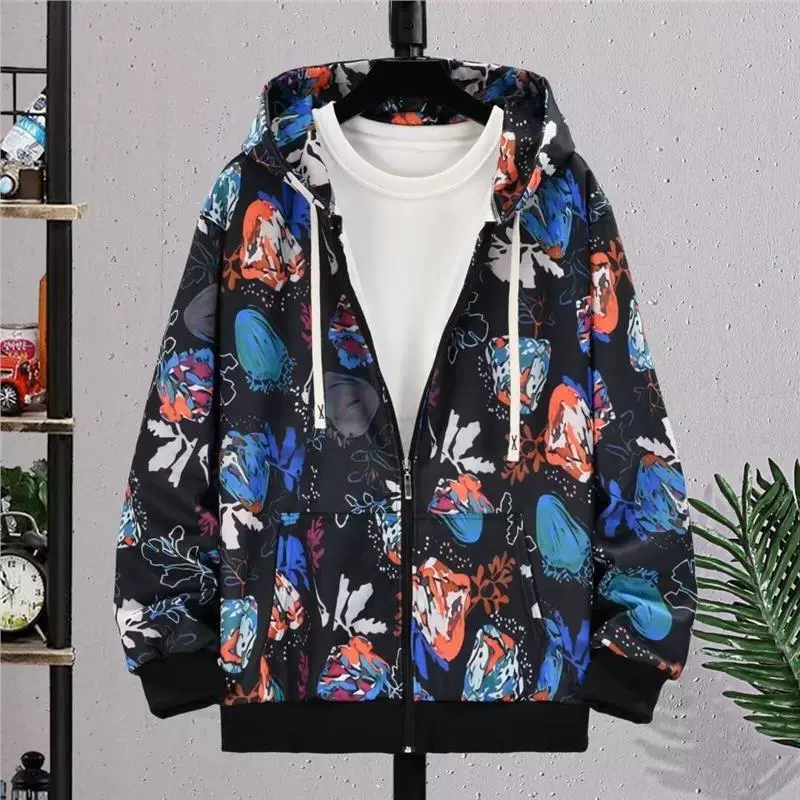 Трансграничные мужские кардиганы с капюшоном с принтом свитер для мужчин и женщин хип-хоп весной и осенью тонкий свободный, полный граффити пальто с длинными рукавами