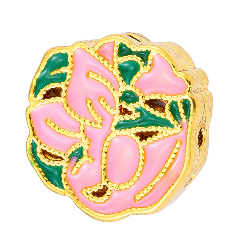 Antiguo método oro goteando aceite azul quemado colgante cuentas Dios de la riqueza atrapador de sueños flor cuentas de tambor accesorios de bricolaje joyería de transferencia