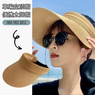 夏季女款草编空顶帽时尚百搭防晒草帽可卷便携太阳帽厂家批发