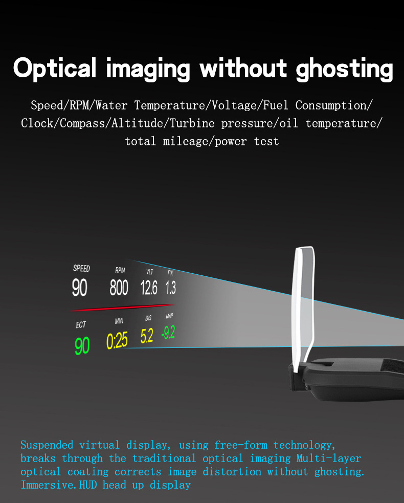 Car HUD Head-Up Display GPS Overspeed Alarm Mileage Statistics Head-Up Display High-Definition Multifunctional Instrument