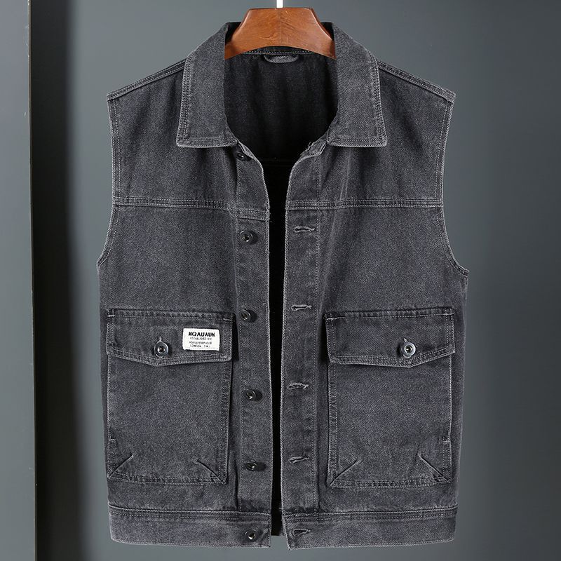 American Retro Trendy Brand Motorcycle Denim Vest for Men and Women, Spring and Autumn High Street Style, Cool and Loose Jacquard Sleeveless Vest Jacket