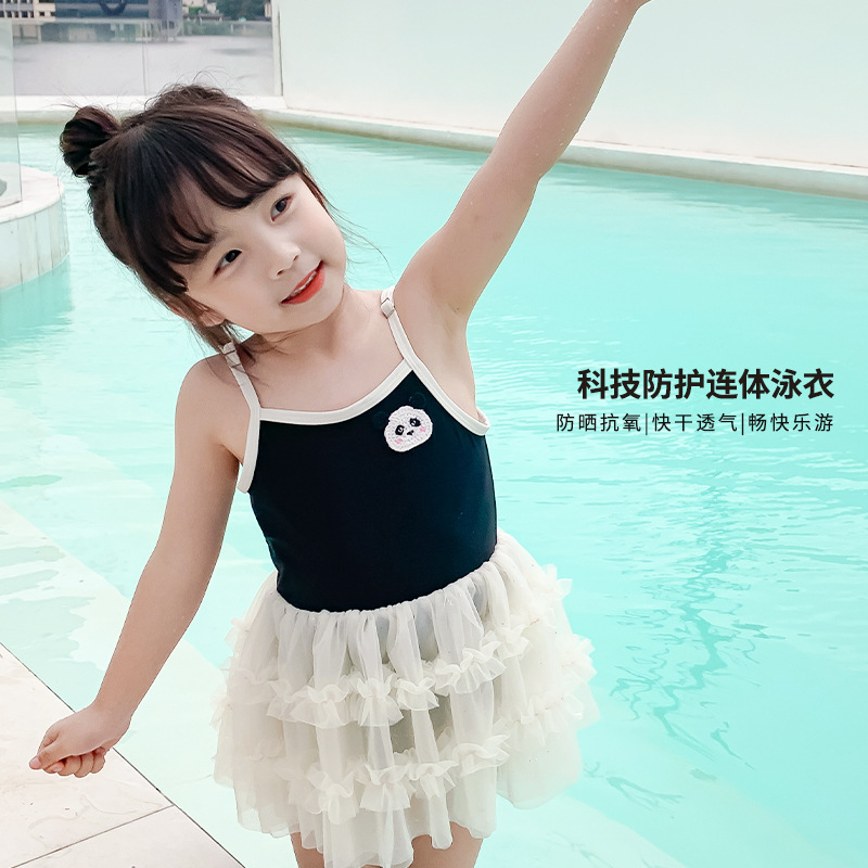 Children's Suspender Gauze Skirt Swimsuit for Girls, One-Piece Swimwear for Older Children, Huzhou Zhili Children's Clothing, Girls' Vacation Swimwear