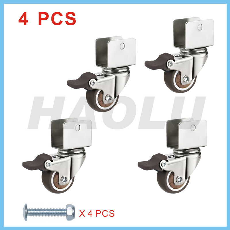 Chrome-Plated Silent Wheels U-Shaped Tpr Casters 1.0-2inch Office Furniture Crib Swivel Wheels