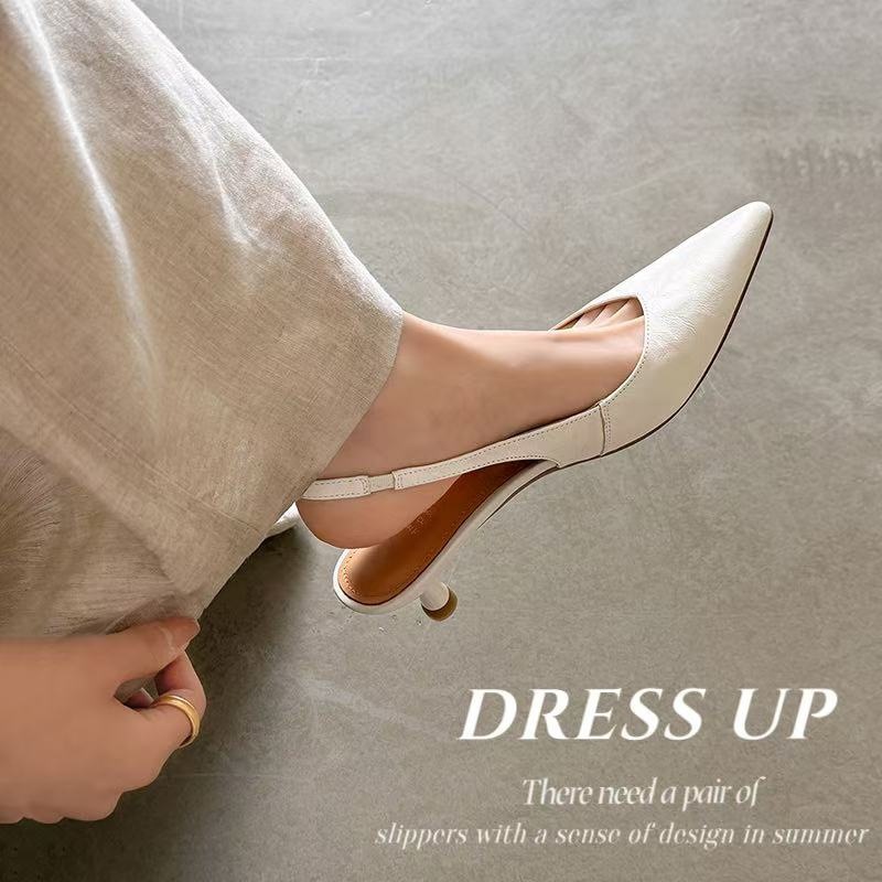 Sandal cao gót nữ mũi nhọn quai hậu dây khóa, gót 9 cm — màu nâu chi tiết 5