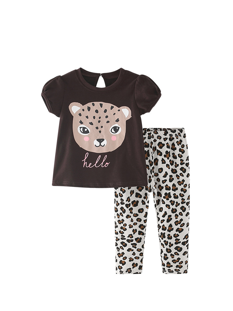 Malwee set infantil de verano nuevo estilo de niños de cuello redondo de manga corta pantalones de cintura elástica para niñas dos piezas set