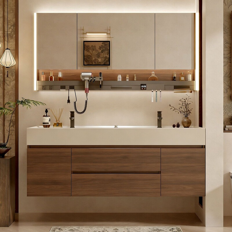 Large-sized vintage-style microcrystalline stone integrated basin bathroom washstand sink basin bathroom cabinet set Large-sized vintage-style microcrystalline stone integrated basin bathroom washstand sink basin bathroom cabinet set