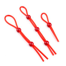 Cordyceps Double Penis Ring, Silicone Semen-Locking Rope with Red Beads — detail image 6