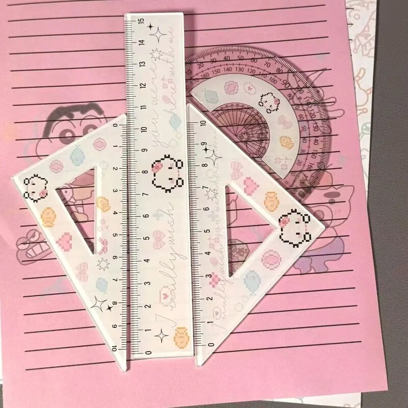 KT像素套尺学生亚克力卡通全套三角尺直尺文具圆尺可爱ins|undefined
