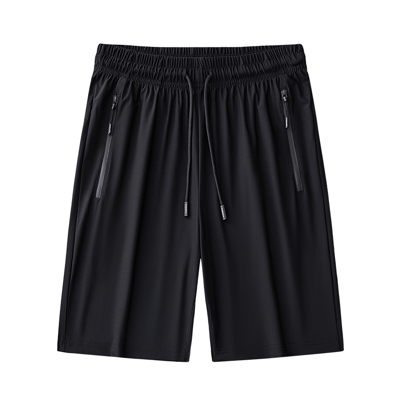 2025 nuevo verano más el tamaño de los pantalones deportivos de nailon pantalones de cinco puntos para hombres pantalones cortos de seda de hielo de color sólido de secado rápido fábrica al por mayor