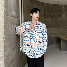 春新款潮流个性设计感韩版彩色高级感数码印花男宽松休闲时尚衬衣