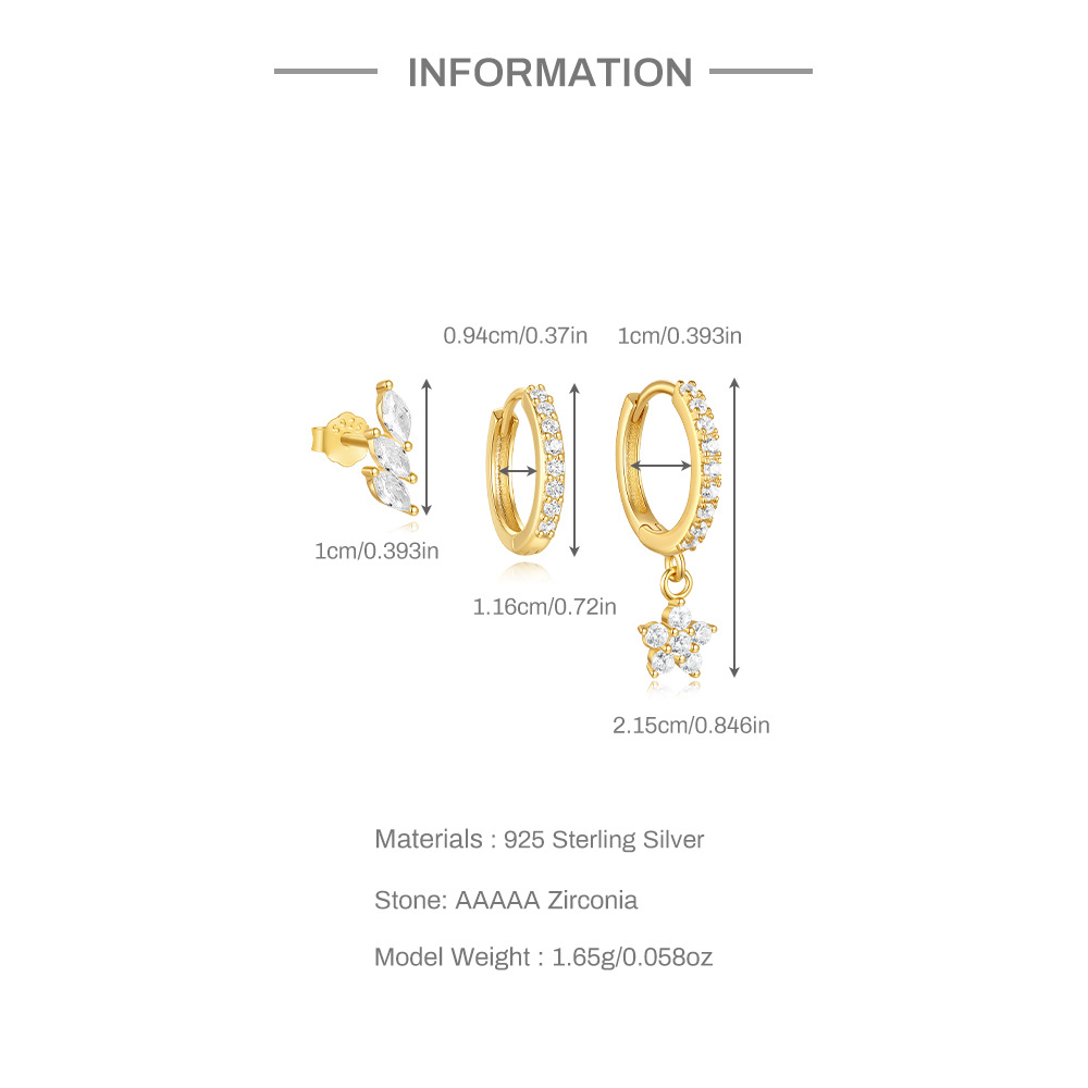 2g Weight 925 Sterling Silver Ear Needle Material Zircon Inlay Material Earrings Classification 3 Pieces Quantity Holiday, Travel, Daily Occasion 925 Sterling Silver Material Lightning Pattern Women's Gender Plating Design Simple Style, Streetwear Style 3 Pieces 925 Sterling Silver Zircon Lightning Earrings 2