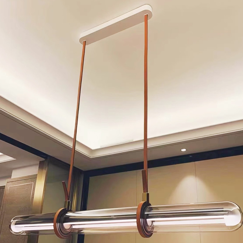 Diseñador de lujo lujoso restaurante lámpara de barra Modelo de arte minimalista Bar decoración cinturón de cristal candelabro No