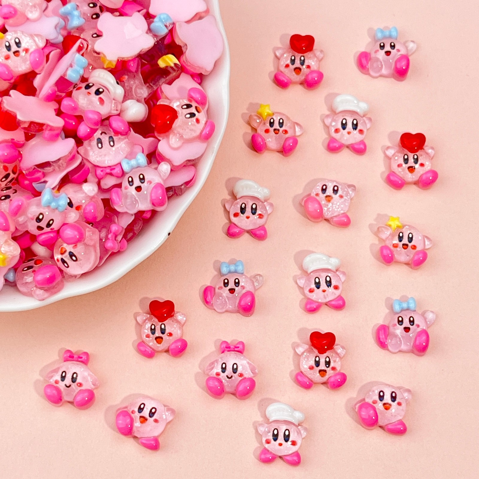 국경 간 커비 만화 네일 아트 액세서리 귀여운 작은 커비 인형 diy 귀걸이 머리핀 웨어러블 네일 액세서리