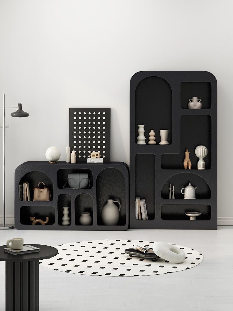 法式黑色柜子ins风玄关洞穴装饰柜客厅置物架北欧简约落地展示柜