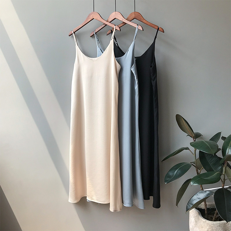 Spring summer 2020 Woman Tank Dress Casual Satin Sexy Camiso