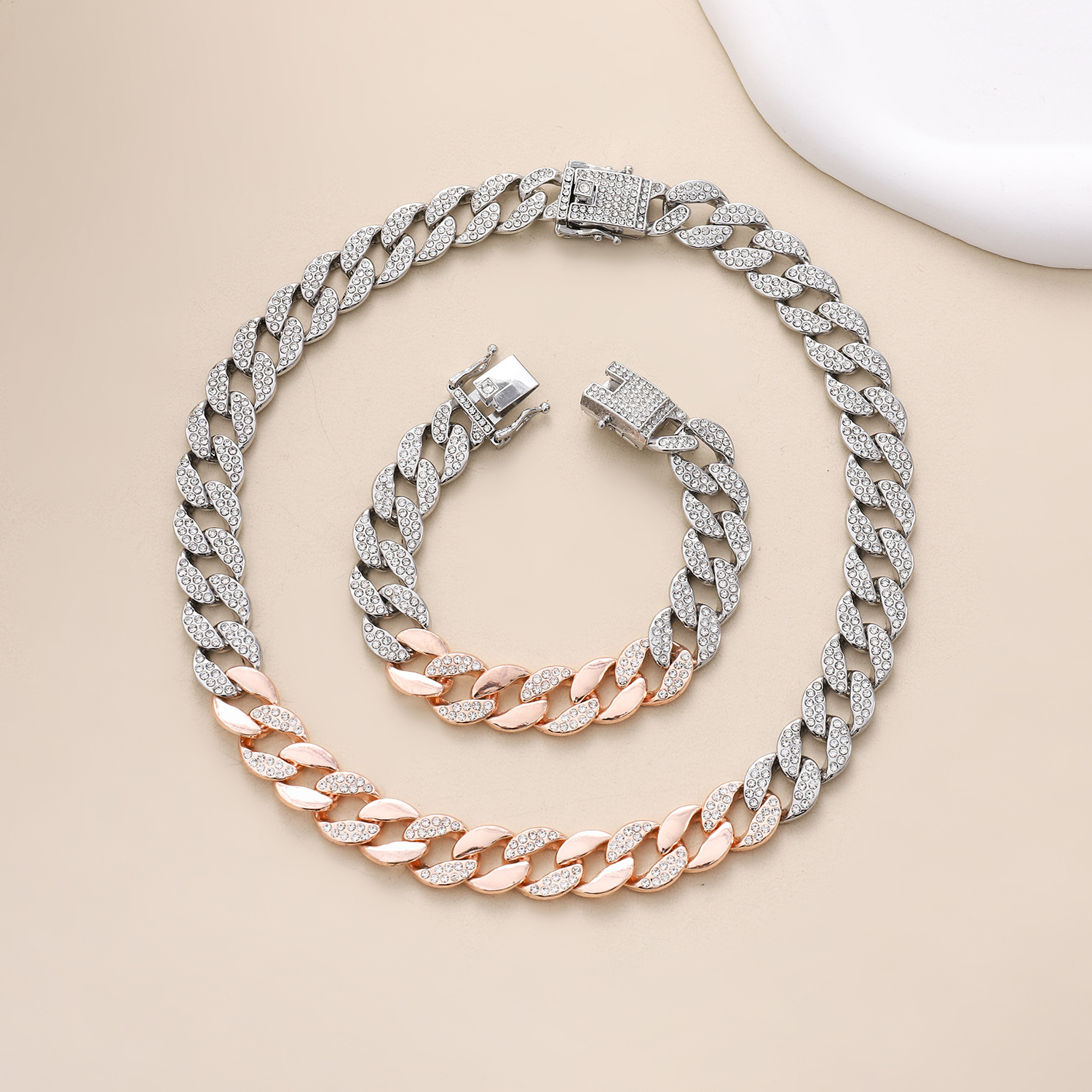 New hip-hop alloy Hiphop high-quality color blocking 15mm Cuban chain trendy necklace_voghion.com