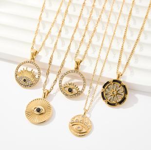 Europe and the United States wind net red clavicle chain new suit relief Joker stainless steel 18K gold plated time-running necklace hanging