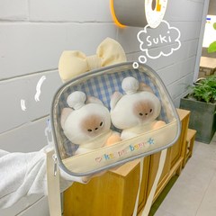 日系ins格子小包出街斜包可爱い透明小食量塞娃バー痛包携帯バッグ