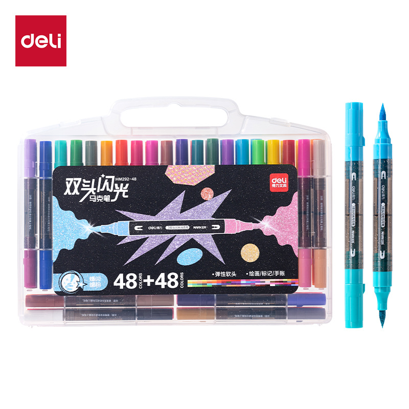 DeLi HM292 - 12 / 24 / 36 / 48 caja de color PP barra redonda doble cabeza marcador flash suave pintura de arte estudiantil
