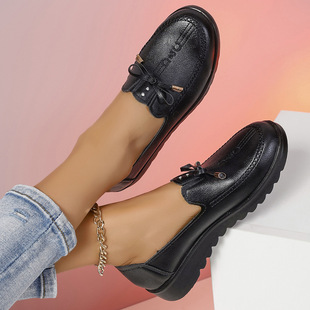 Foreign trade shoes for middle-aged and elderly mothers single-layer shoes 2024 spring and autumn non-slip soft bottom leather shoes bow women's shoes women's leather shoes