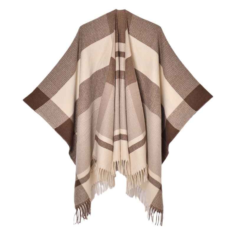 Foreign trade new tassel split shawl autumn and winter ladies simple plaid jacquard scarf cape cross-border hot wholesale