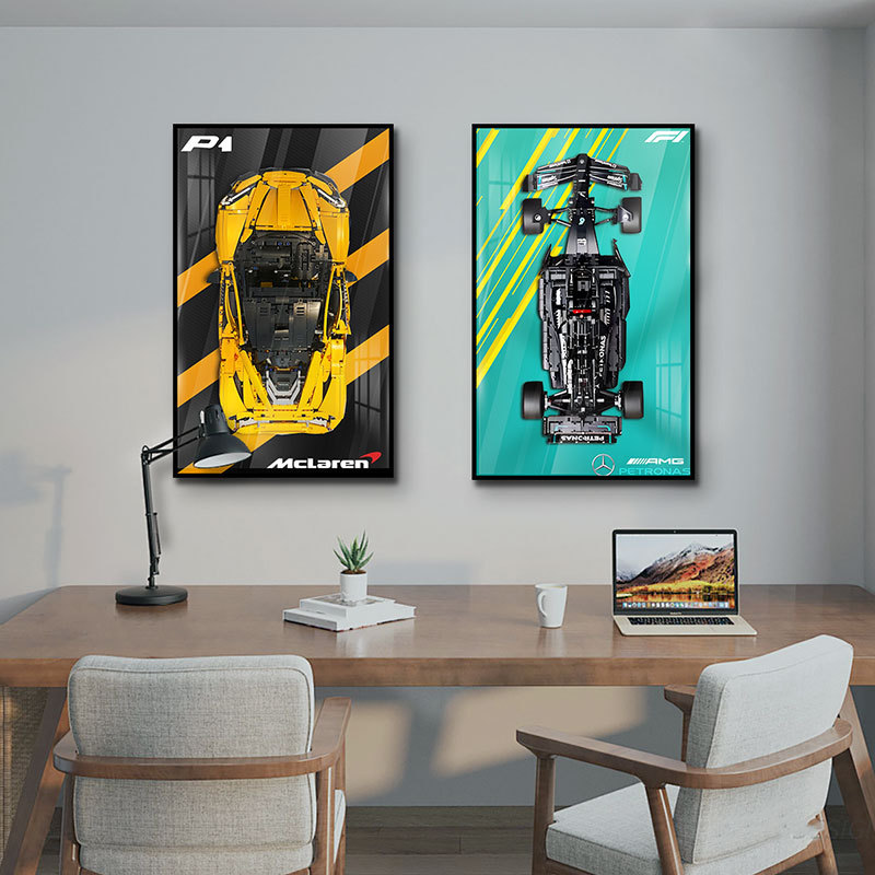 Bloques de construcción en la pared Pintura física tridimensional Modelo de carreras 2025 Edición de marcos de fotos Dormitorio de niños Colgante de cabecera de cama para niños