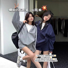 韩国东大门时尚休闲衣服女套装慵懒风显瘦连帽长袖卫衣短裤两件套