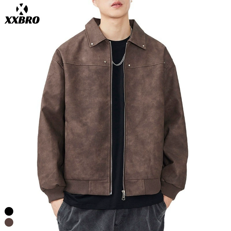 Xxbro мужская # американская ретро лацканная кожаная одежда зимний прилив толстый грязный дизайн куртка повседневная куртка