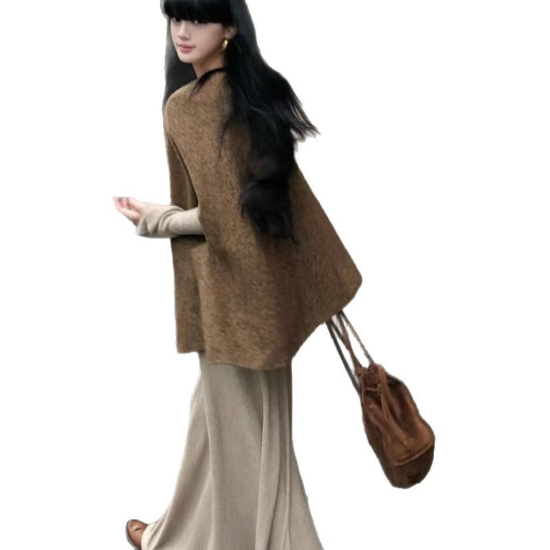 法式小众独特别致显瘦斗篷外套女2025年秋季新款燕麦色修身连衣裙|undefined