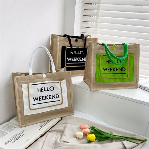 Cross-border new fashion cotton and linen shopping bag large capacity simple canvas tote bag linen handbag
