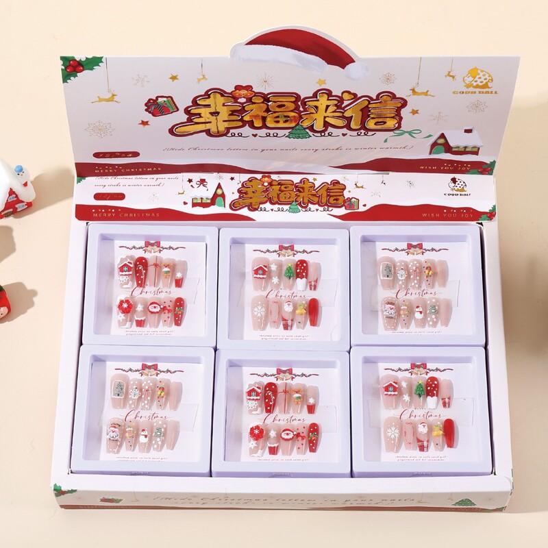 Christmas Snowflake Red Manicure Luminous Cartoon Children's Wear Nail Little Girl Decorative Manicure Patch Fake Nails