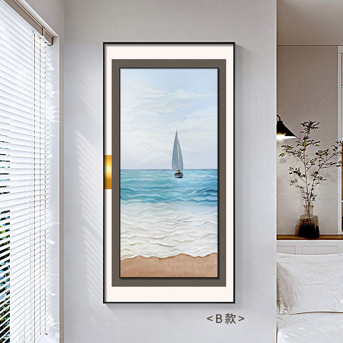 Pasillo de entrada, pasillo, pintura decorativa, paisaje marino, microtallado, bronceado, textura de cuero, pintura tridimensional, suspensión, pintura colgante de doble capa