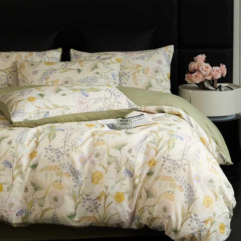 复古花卉床品纯棉四件套数码印花全棉轻奢高级感床单被套床单南通