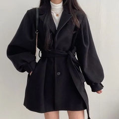 韩版Chic2025春秋新款复古妮子大风衣收腰宽松小个子毛呢外套薄款