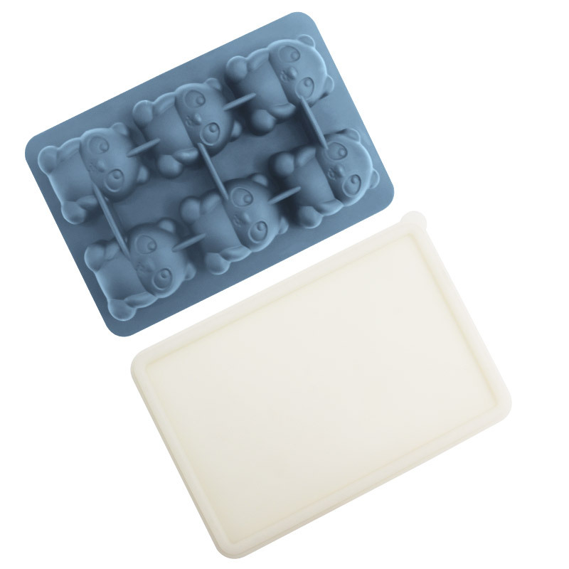 Whisky transfronterizo de dibujos animados rejilla de hielo de silicona molde de hielo con tapa molde de hielo para hockey sobre hielo caja de almacenamiento de hielo para el hogar en stock