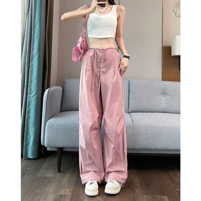 Quần ống rộng nữ chất lụa lạnh chống nắng, dáng suông mỏng nhẹ mùa hè — Mẫu thông thường màu xám nhạt, Màu trắng be mẫu dài, Màu hồng mẫu thông thường, Màu đen dáng nhỏ chi tiết 5