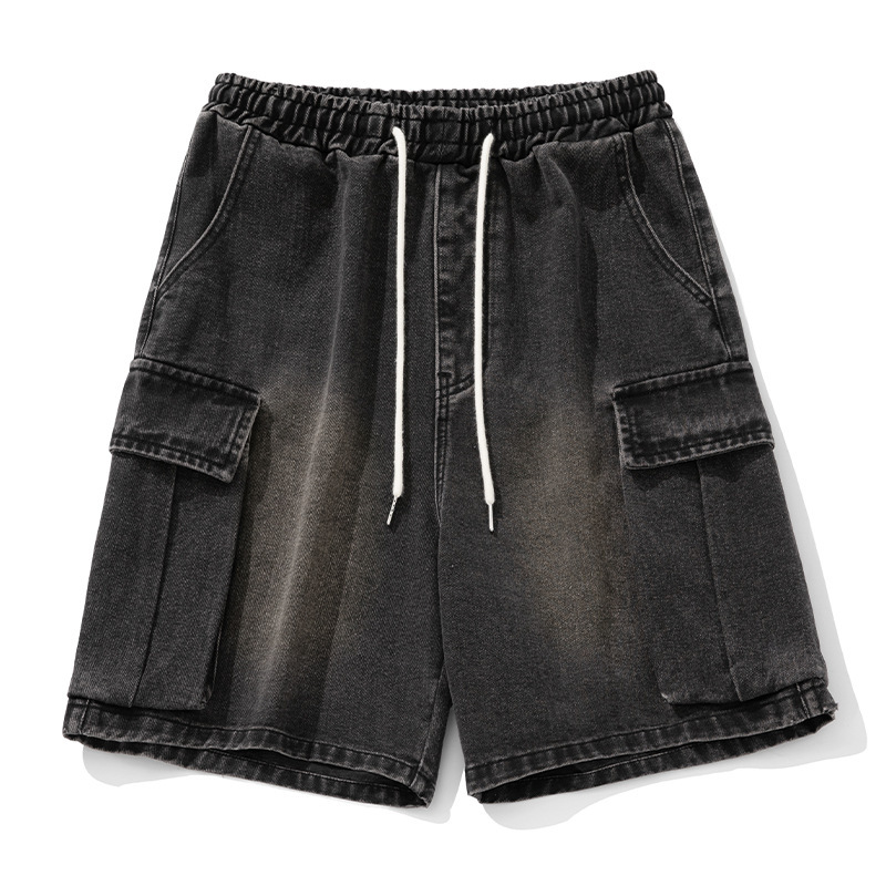 Pantalones cortos vaqueros de mezclilla con efecto desgastado para hombre, estilo veraniego, nuevos, holgados, con bolsillos grandes tridimensionales, estilo casual de cinco puntos._voghion.com