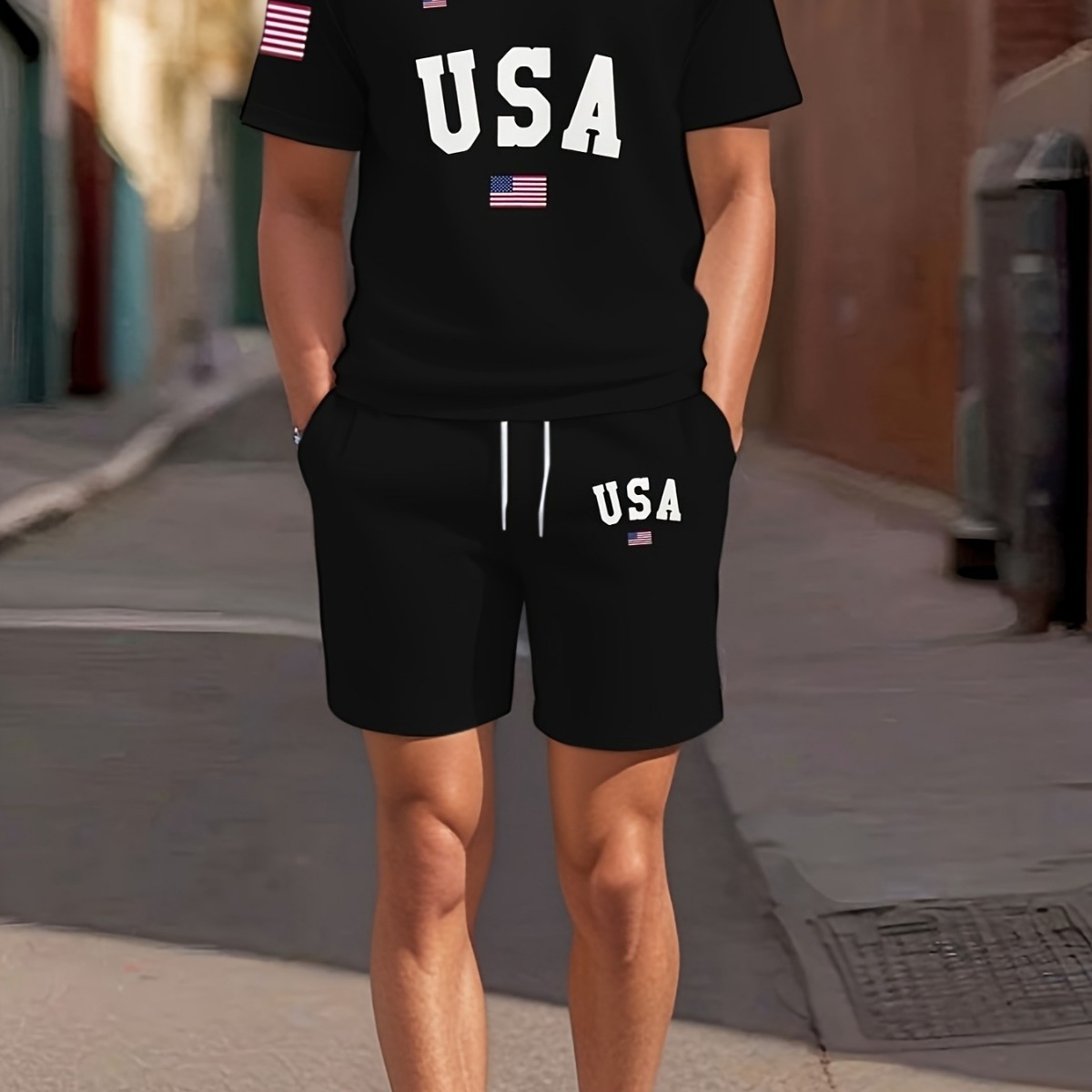 Comercio exterior europeo y americano Amazon 2025 nueva moda patrón de estrella de cinco puntas camiseta de manga corta pantalones cortos traje ME2 MA1