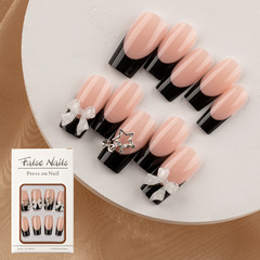 Butterfly bow nail sticker black and white small Chanel style star drill French knot white highlighting wear-on nails wholesale